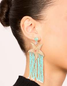 Star Earrings: Gold Starfish & Turquoise Beaded Drop Earrings