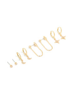 Gold Plated Cubic Zirconia Celestial Earrings 4-Pack