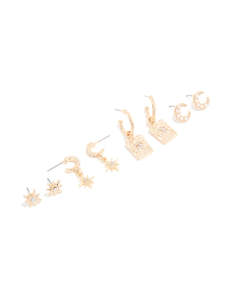 Star Earrings: Gold Cubic Zirconia Celestial Hoop & Stud Earrings 4-Pack