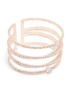 Rose Gold: Rose Gold Cubic Zirconia Multi Layered Cross Wrist Cuff
