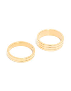 Waterproof Gold Plated Stainless Steel Simple Band Stacking Rings 2-Pack