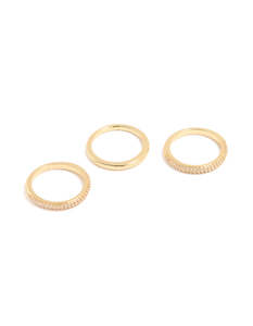 Bands: Gold Plated Cubic Zirconia Band Rings 3-Pack