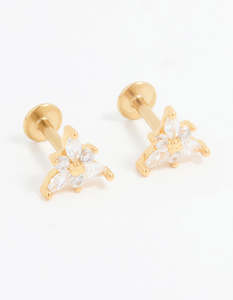 Gold Plated Surgical Steel Cubic Zirconia Flower Flat Back Earrings Pack