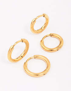 Surgical Steel Earrings: Gold Plated Surgical Steel Classic Hoop Earring 2-Pack