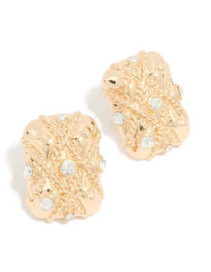 Cross Earrings: Gold Diamante Textured Cross Stud Earrings