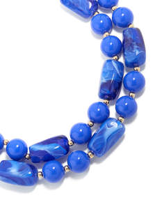 Long Necklaces: Dark Blue Acrylic Beaded Long Layered Necklace