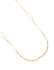 Long Necklaces: Waterproof Gold Plated Stainless Steel Freshwater Pearl & Open Circles Long Necklace
