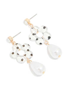 Pearl Earrings: Gold Acrylic Diamante Flower & Pearl Drop Earrings