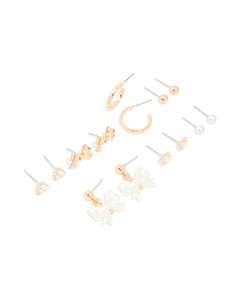 Pearl Earrings: Gold Pearl Bow Stud Earrings 7-Pack