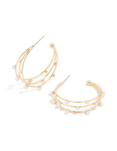 Pearl Earrings: Gold Pearl Open Layered Hoop Earrings