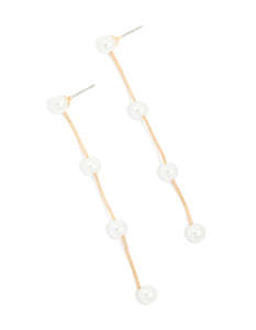 Gold Pearls Station Drop Earrings