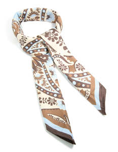 Chocolate Brown Pale Blue & White Floral Paisley Fabric Scarf