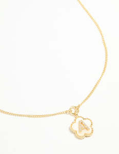 Gold Necklaces: Gold Plated Genuine Shell Letter A Flower Petal Necklace