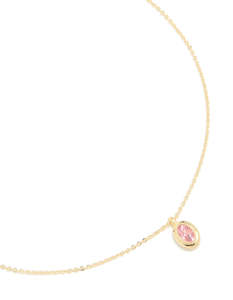 Gold Necklaces: Gold Plated Brass Pink Tourmaline October Birthstone Necklace