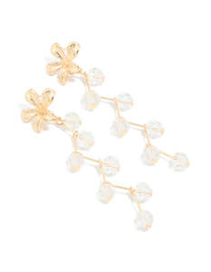 Gold Diamante Zigzag Flower Drop Earrings