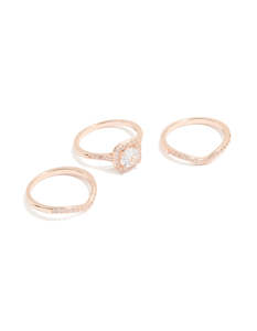 Rose Gold: Rose Gold Cubic Zirconia & Pointed Rings 3-Pack