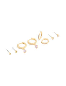 Purple: Gold Plated Brass Light Amethyst Cubic Zirconia June Birthstone Earrings 4-Pack