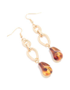 Neutrals: Gold Chain Link & Brown Beaded Drop Earrings