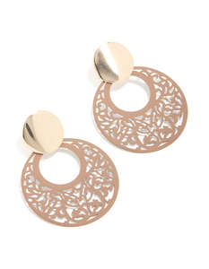 Neutrals: Gold Round & Brown Filigree Drop Earrings