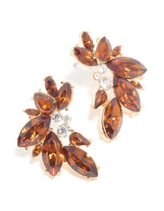 Neutrals: Gold Brown Diamante Marquise Fan Earrings