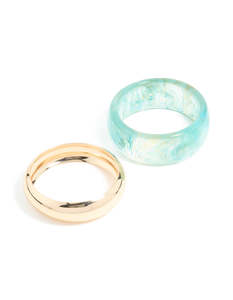 Blue: Light Blue Resin & Gold Bangles 2-Pack