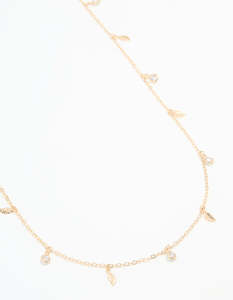 Belts: Gold Cubic Zirconia Leaf Waist Chain