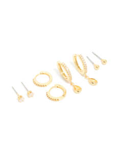 Cubic Zirconia Earrings: Gold Plated Brass Citrine Cubic Zirconia November Birthstone Earrings 4-Pack
