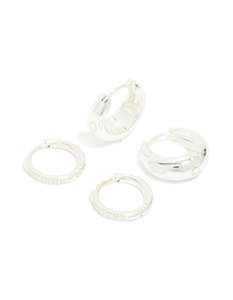 Waterproof Stainless Steel Cubic Zirconia & Chubby Huggie Earrings 2-Pack