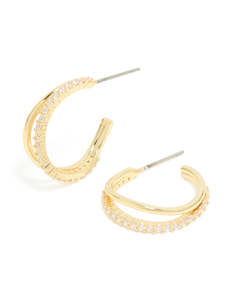 Cubic Zirconia Earrings: Gold Plated Cubic Zirconia Organic Open Split Hoop Earrings