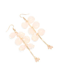 Statement Earrings: Gold Light Pink Acrylic Petals Drop Earrings