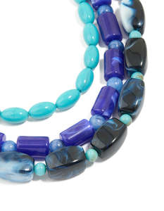 Statement Earrings: Gold Light & Dark Blue Acrylic Beaded Layered Chain Necklace