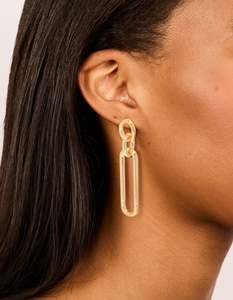 Statement Earrings: Gold Plated Large Oval Link Drop Earrings