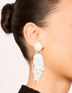 Statement Earrings: White Beaded Drop Earrings