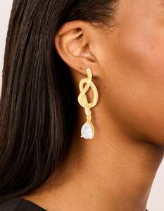 Statement Earrings: Gold Plated Pear Diamante & Knotted Drop Earrings
