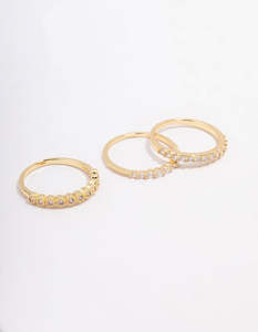 Gold Plated Cubic Zirconia Round Triple Stacking Ring