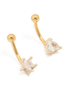 Cubic Zirconia: Gold Plated Surgical Steel Cubic Zirconia Ear & Body Jewellery Set