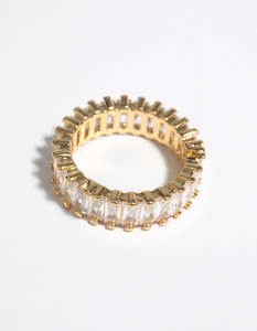 Cubic Zirconia: Gold Cubic Zirconia Baguette Ring