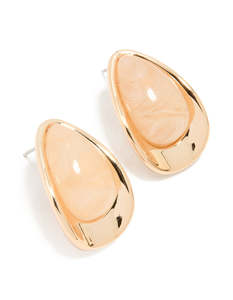 Orange: Gold Pink Beaded Pear Stud Earrings