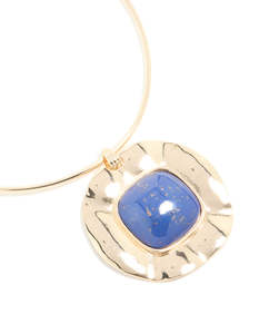 Choker Necklaces: Gold Dark Blue Speckled Resin Large Pendant Choker Torque Necklace