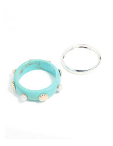 Silver & Light Blue Shell Bangles 2-Pack
