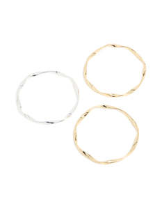 Bangles: Mixed Metal Plated Twisted Bangles 3-Pack