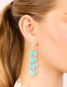 Red Earrings: Gold Aqua Marbled Beaded Layered Drop Earrings