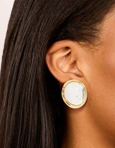 Red Earrings: Mixed Metal Plated Large Hammered Circle Stud Earrings