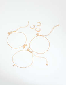 Anklets: Gold Leaf Anklet & Toe Ring 6-Pack Set
