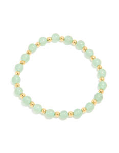 Waterproof Gold Plated Stainless Steel Green Beaded Stretch Bracelet