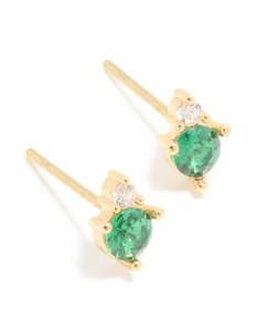 Waterproof Gold Plated Stainless Steel May Cubic Zirconia Duo Stud Earrings