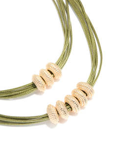 Gold Beaded & Green Corded Layered Necklace