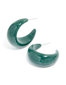 Green: Forest Green Wide Marbled Hoop Earrings