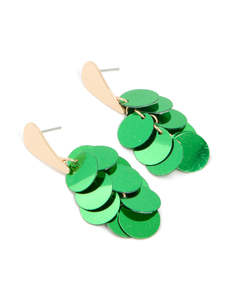 Green: Gold Green Layered Sequins Drop Earrings