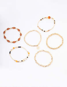 Multi: Gold Evil Eye Beaded Bracelet 6-Pack